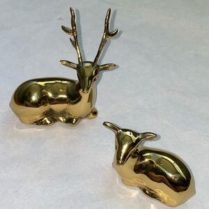 Vintage Pair of Brass Reindeer Figures ~ Stag and Doe Set